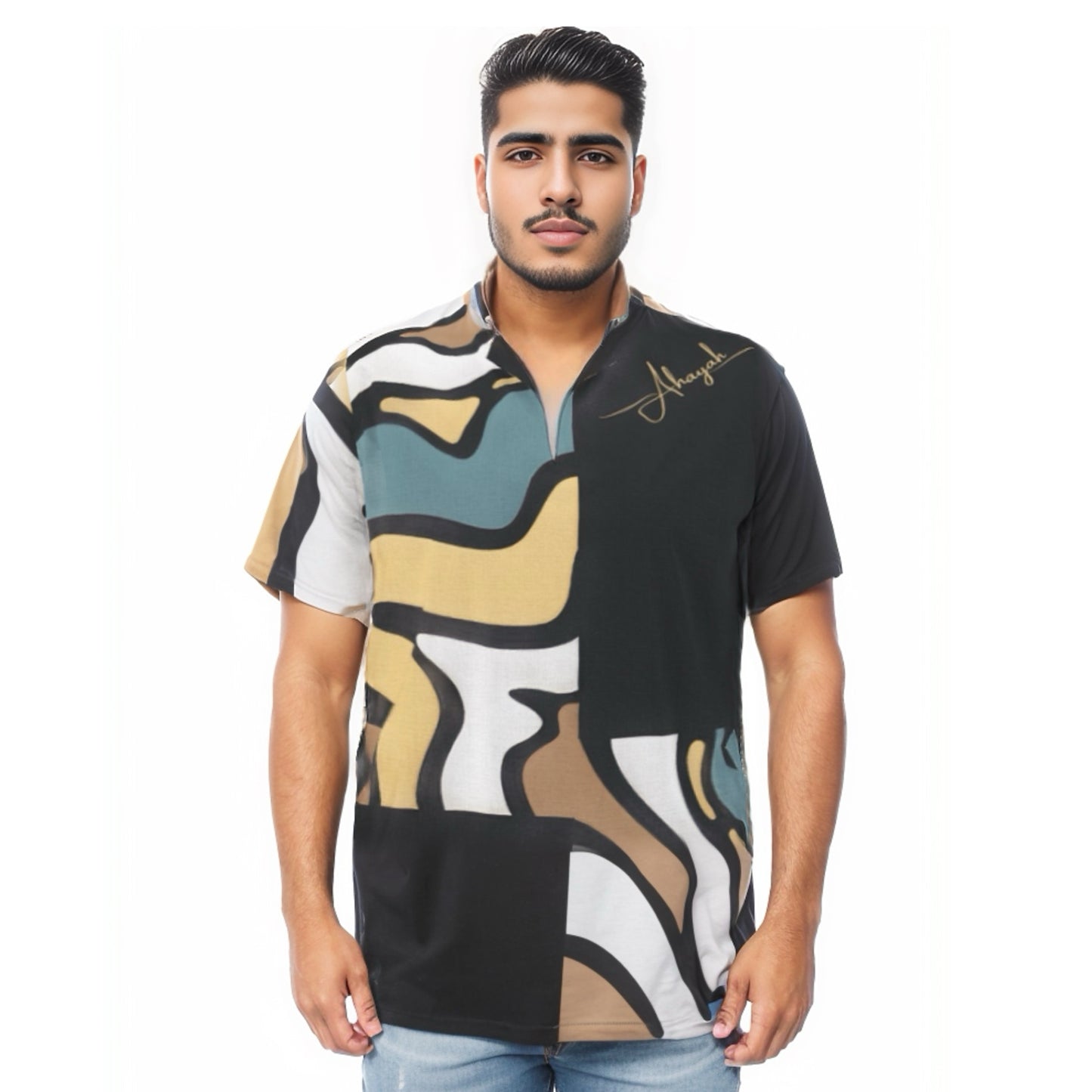 AHAYAH Abstract Block Pattern Dashiki Shirt