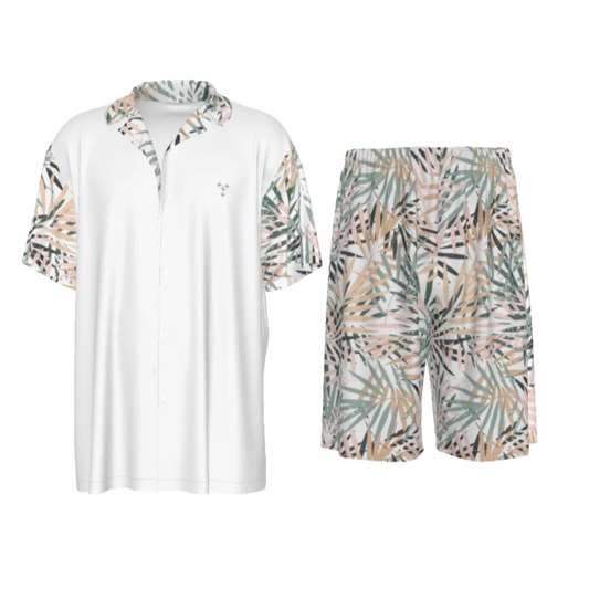 CHOSEN Matthew 22:14 Leaf Print Imitation Silk Shirt and Shorts Set