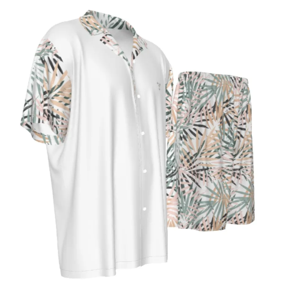 CHOSEN Matthew 22:14 Leaf Print Imitation Silk Shirt and Shorts Set