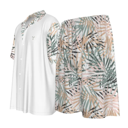 CHOSEN Matthew 22:14 Leaf Print Imitation Silk Shirt and Shorts Set