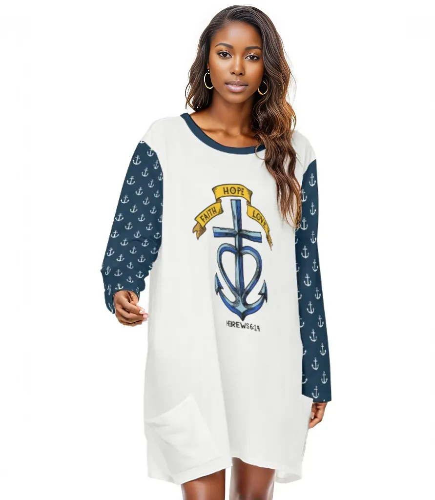 FAITH HOPE LOVE Hebrews 6:19 Anchor Print Loose Casual Dress