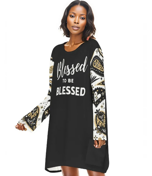 BLESSED TO BE BLESSED Loose Crew Neck Long Lightweight Sweater Shirt Dress