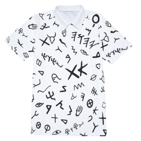 YAHUAH Ancient Paleo Phoenician Pictograph Alphabet Pattern Short Sleeve Polo Shirt With Button Closure