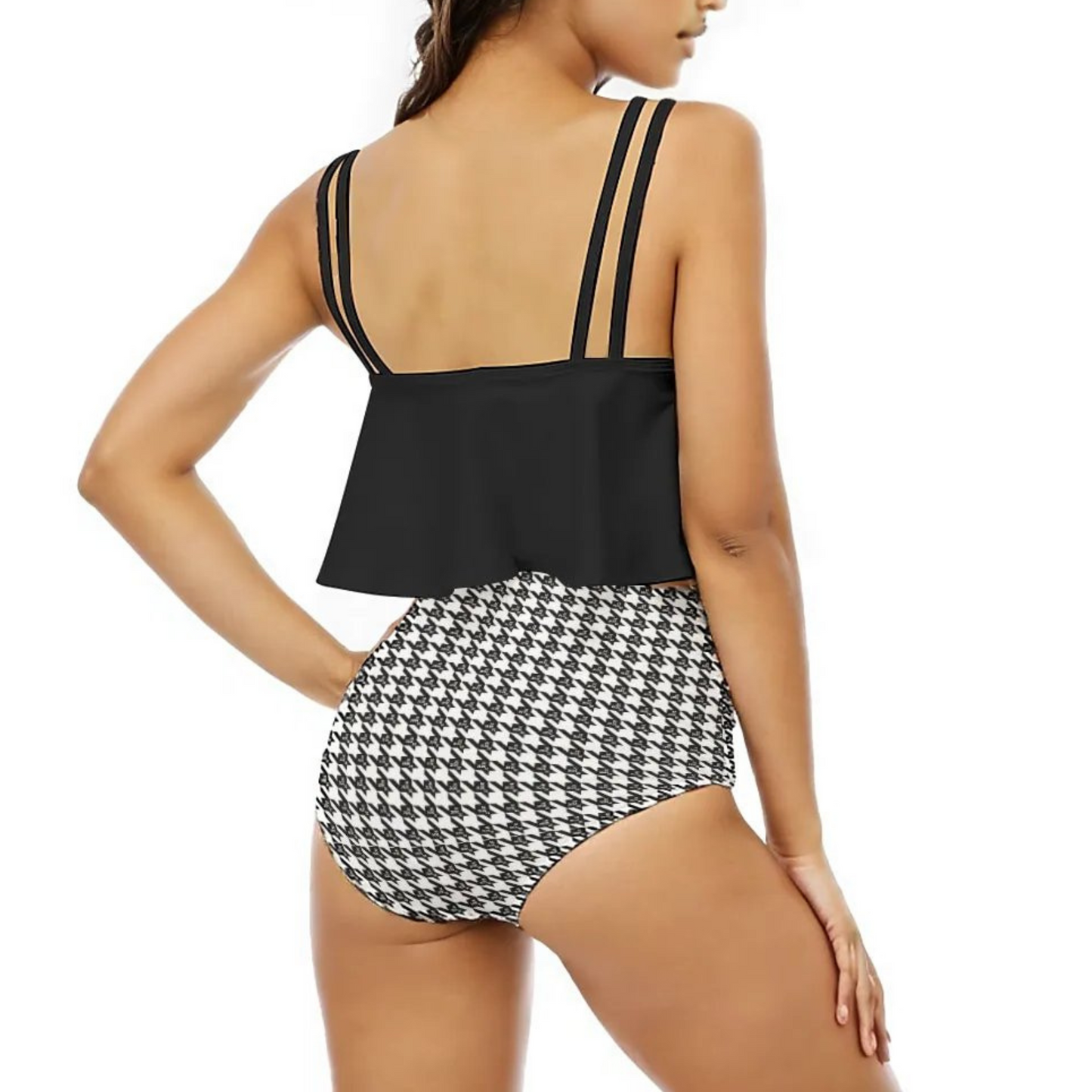 JESUS Houndstooth Ruffled Vest Bikini Swimsuit