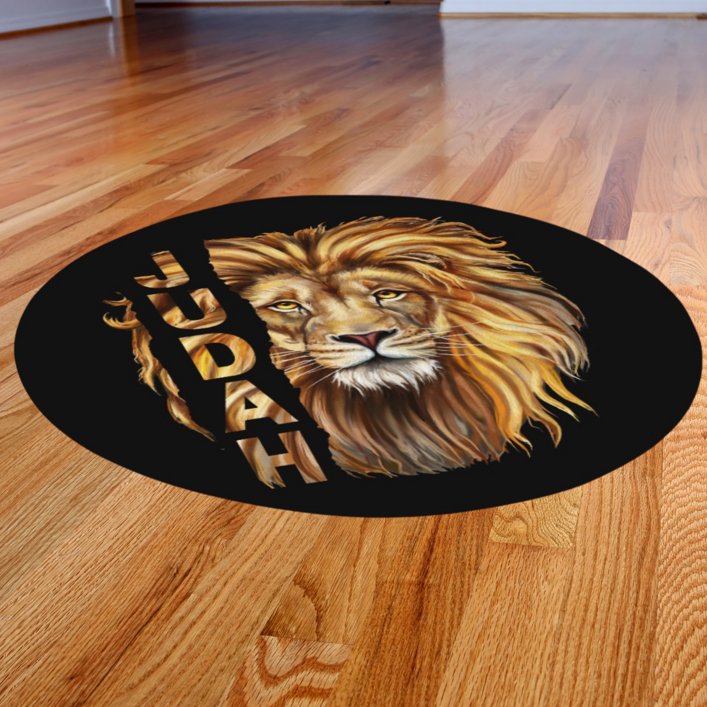 JUDAH LION Black Round Rug Mat