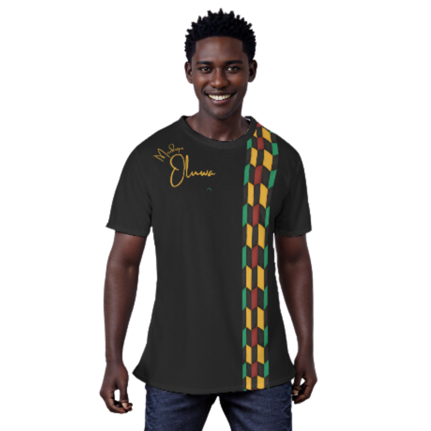 MODUPE OLUWA Colorful Pattern Black T Shirt