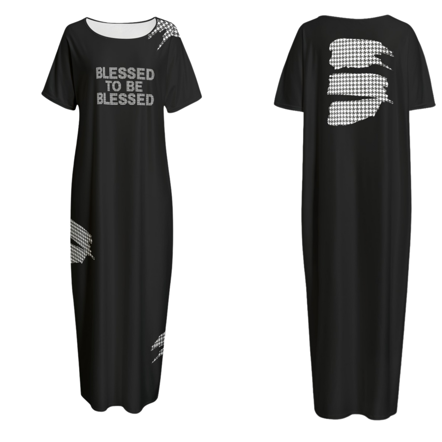 BLESSED TO BE BLESSED Houndstooth Long Gown Dress With Pockets