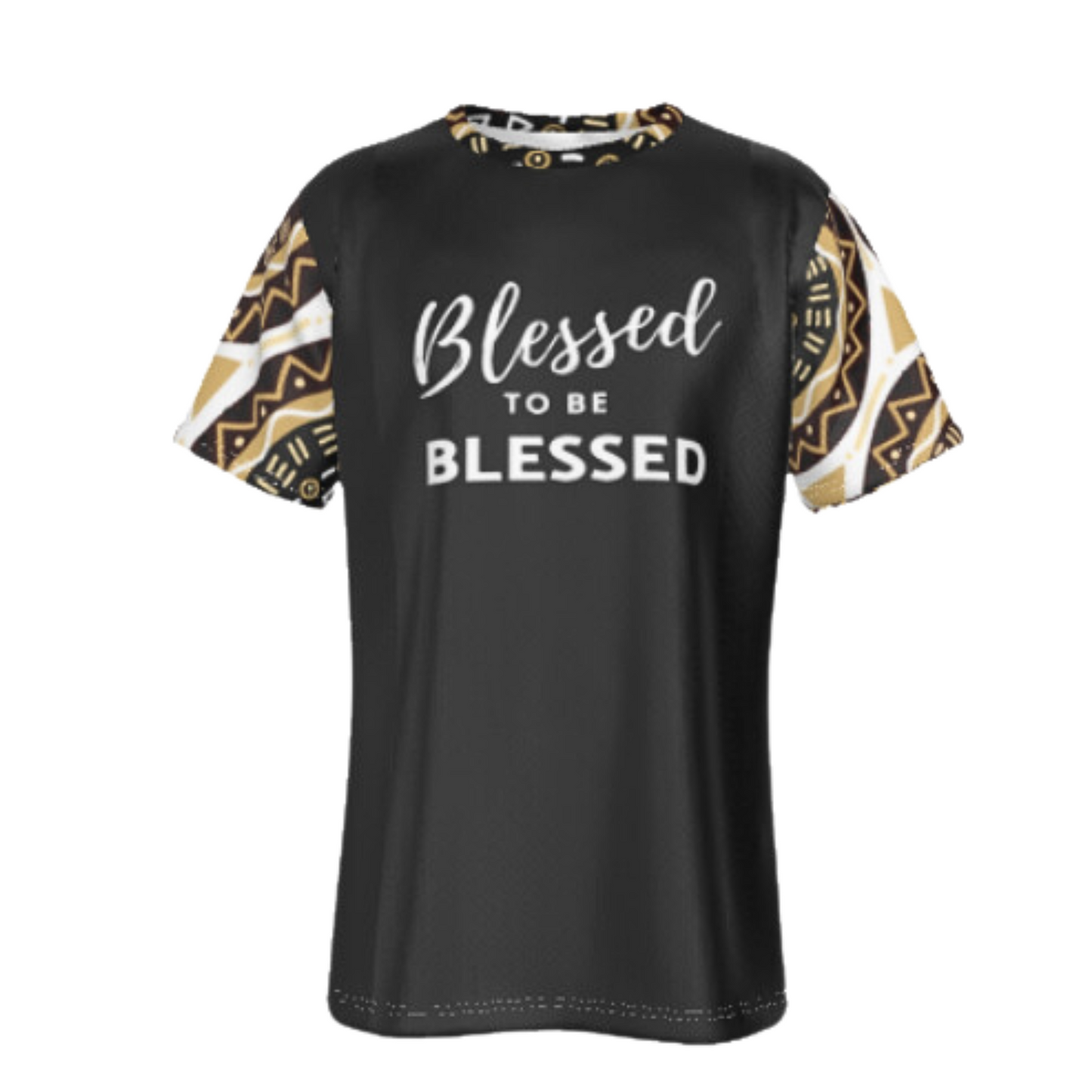 BLESSED TO BE BLESSED Unisex Ethnic Pattern Print Sleeve / Collar T Shirt