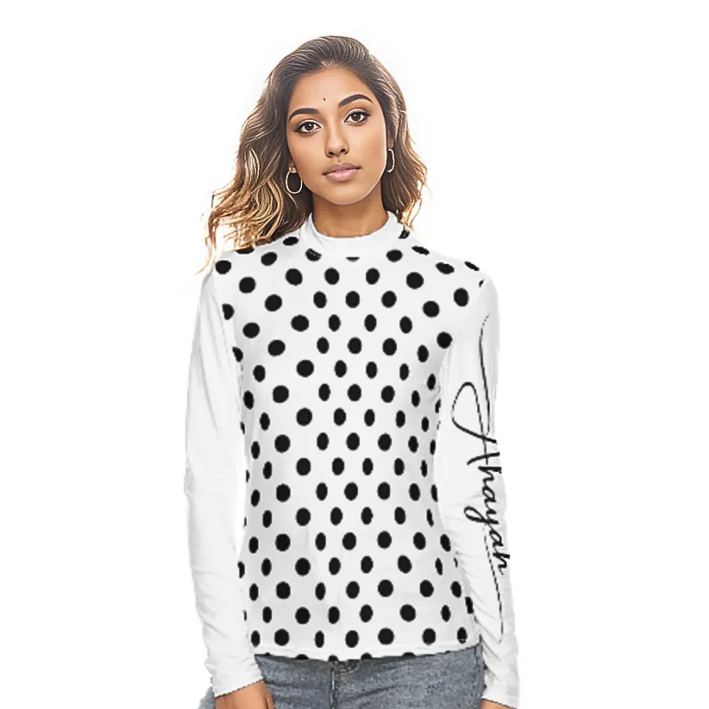 AHAYAH Polka Dot Turtleneck Top