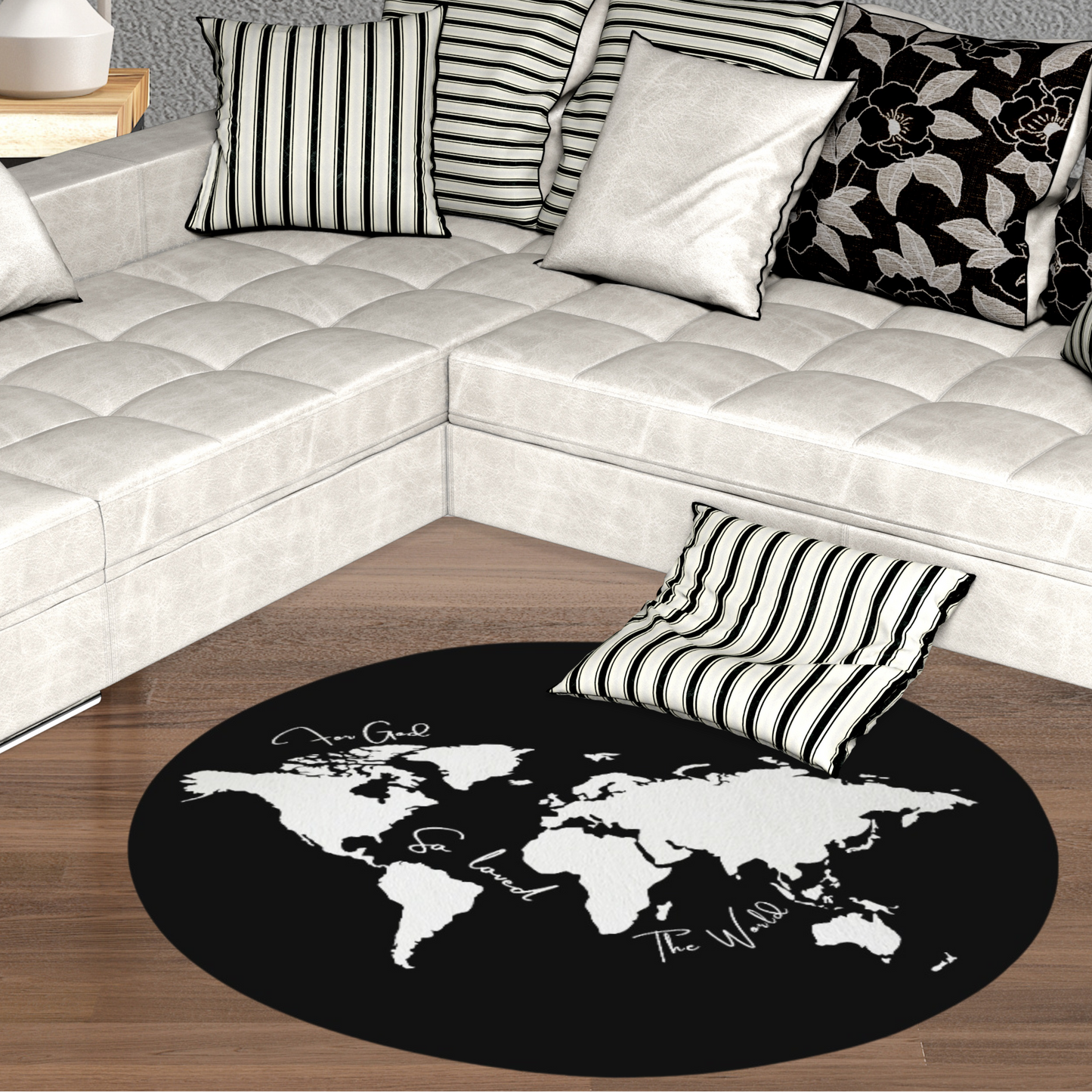 FOR GOD SO LOVED THE WOLRD Black Round Rug Mat