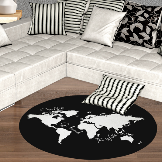 FOR GOD SO LOVED THE WOLRD Black Round Rug Mat