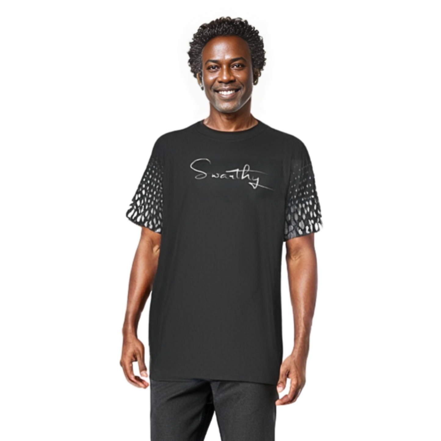 SWARTHY Black Pattern Sleeve T Shirt