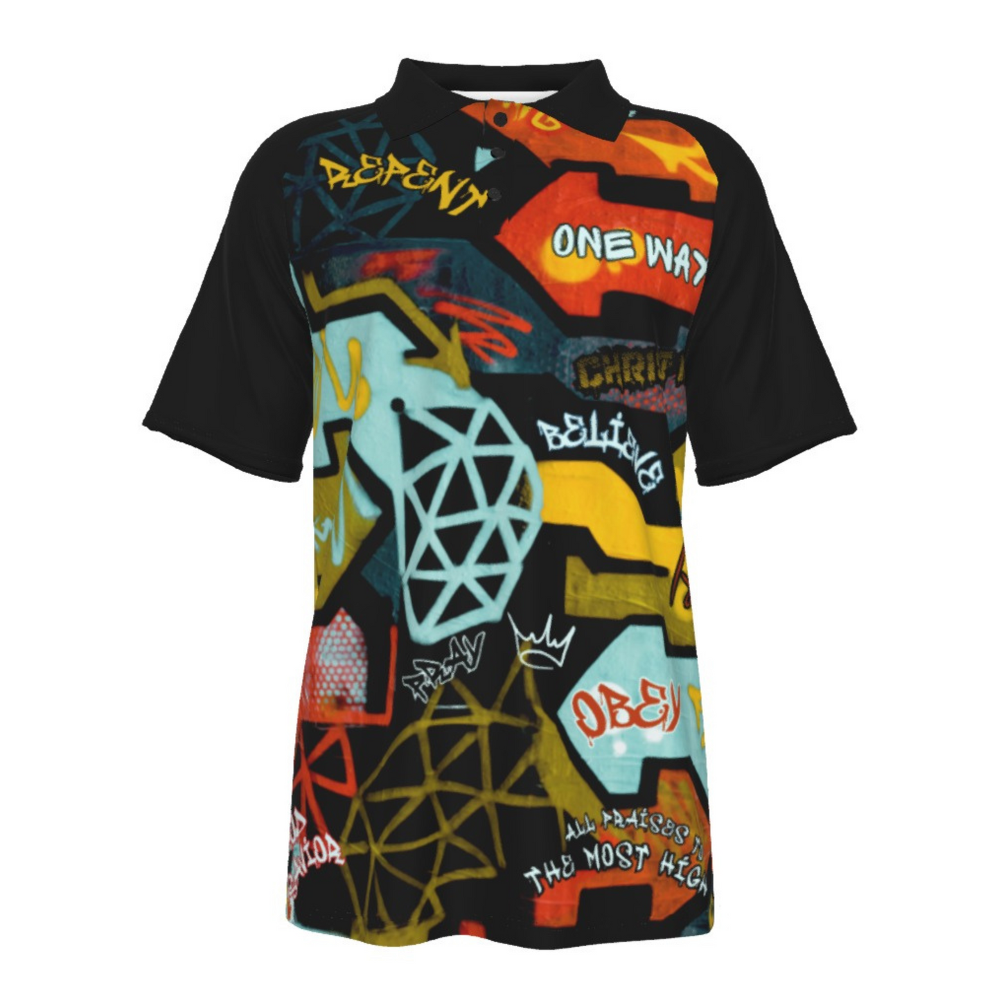 GRAFFITI GOD Short Sleeve Polo Shirt With Button Closure