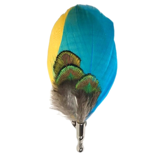 Turquoise Blue, Yellow and Green Peacock Feather Lapel Pin