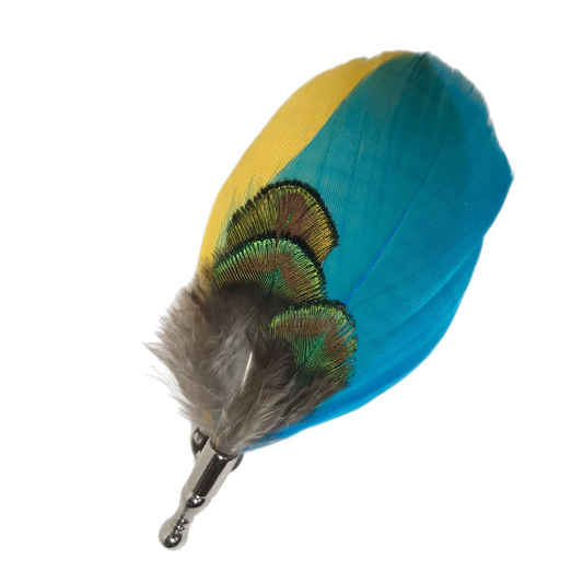 Turquoise Blue, Yellow and Green Peacock Feather Lapel Pin