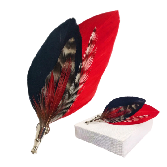 Red, Black and Brown Feather Lapel Pin