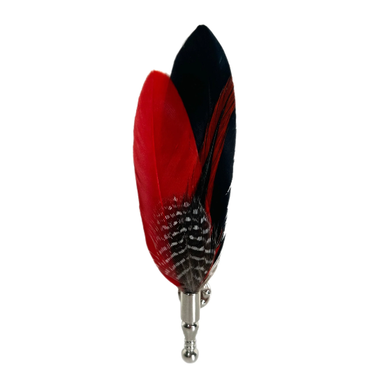 Red and Black Polka Dot Feather Lapel Pin