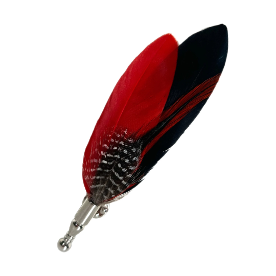 Red and Black Polka Dot Feather Lapel Pin