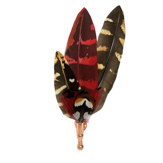 Brown and Red Rose Gold Feather Lapel Pin