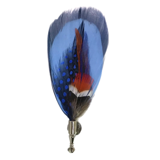 Navy, Baby Blue and Burnt Orange Pheasant Feather Lapel Pin