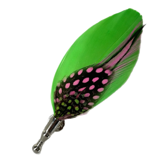 Neon Lime Green, Black, and Hot Pink Dyed Rooster and Hen Feather Lapel Pin