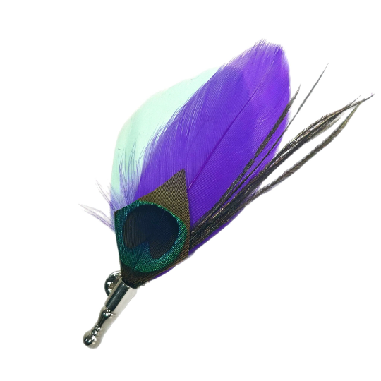 Mint Green and Purple Peacock Feather Lapel Pin