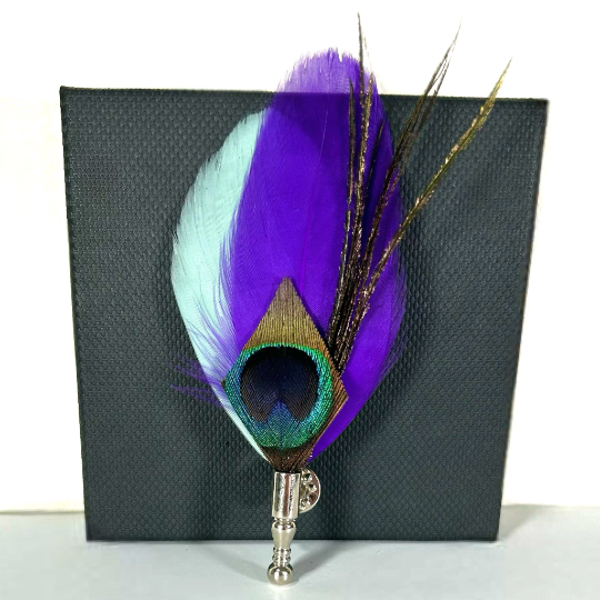 Mint Green and Purple Peacock Feather Lapel Pin