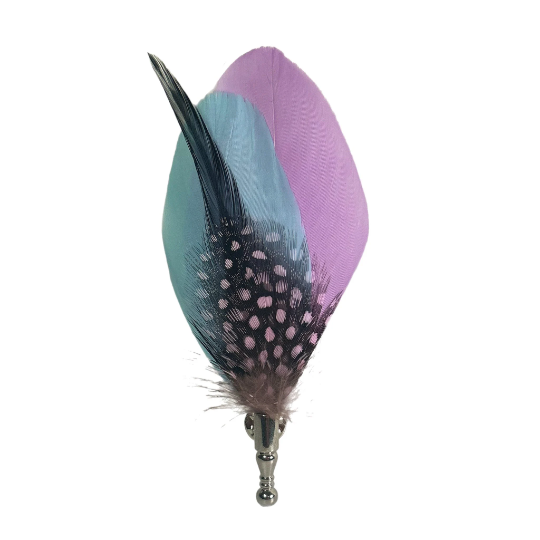 Pastel Lavender, Blue, Pink Polka Dot Pheasant Feather Lapel Pin