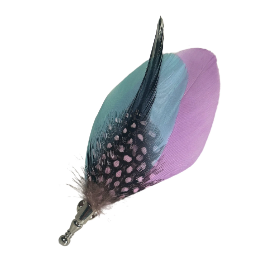 Pastel Lavender, Blue, Pink Polka Dot Pheasant Feather Lapel Pin