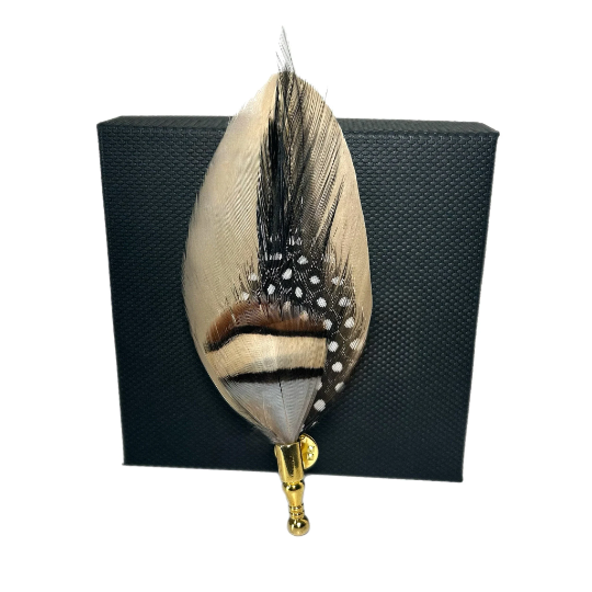 Brown, Tan, Black and Gold Feather Lapel Pin