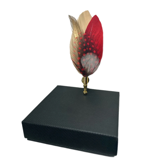 Red, Black and Gold Feather Lapel Pin