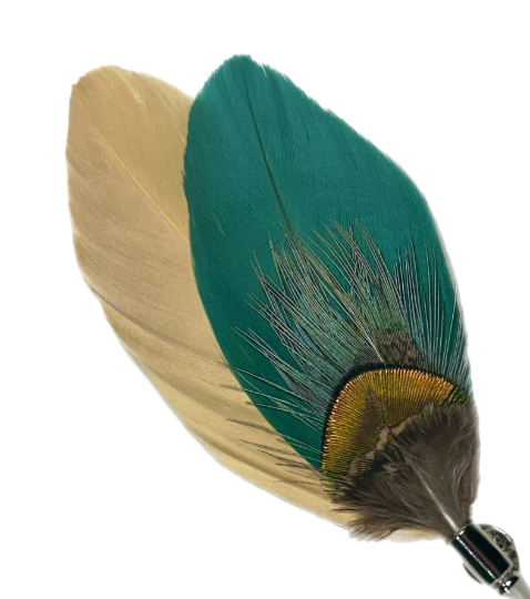 Green and Tan Feather Lapel Pin