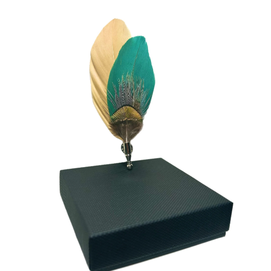 Green and Tan Feather Lapel Pin