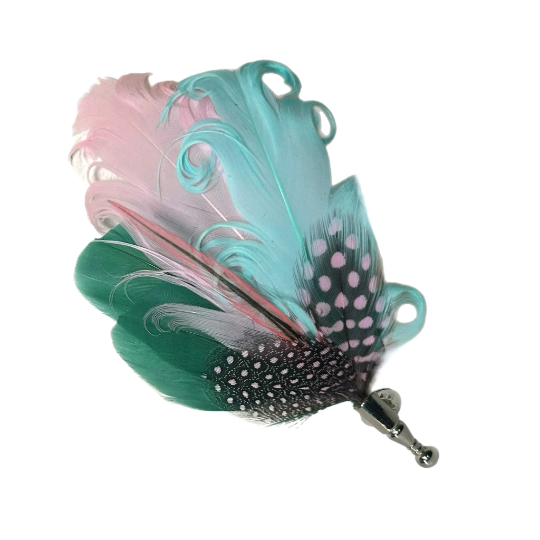 Green, Pink, and Light Aqua Blue Feather Lapel Pin