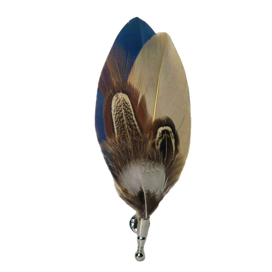 Brown, Tan and Navy Blue Feather Lapel Pin