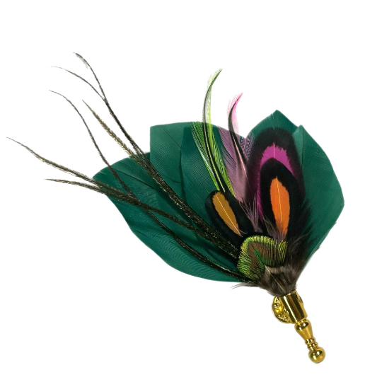 Dark Green, Neon Orange, Pink and Green Gold Feather Lapel Pin