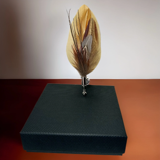 Tan and Brown Feather Lapel Pin