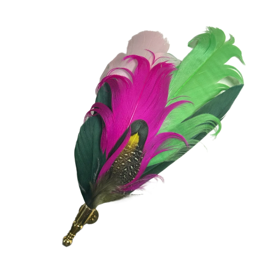 Neon Green, Fucshia Pink, Soft Pink, Black, Dark Green and Yellow Floral Design Feather Lapel Pin