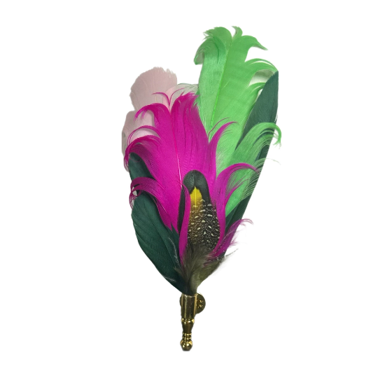 Neon Green, Fucshia Pink, Soft Pink, Black, Dark Green and Yellow Floral Design Feather Lapel Pin