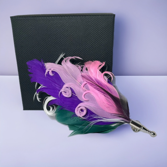 Purple, Pink, White & Green Fancy Feather Lapel Pin