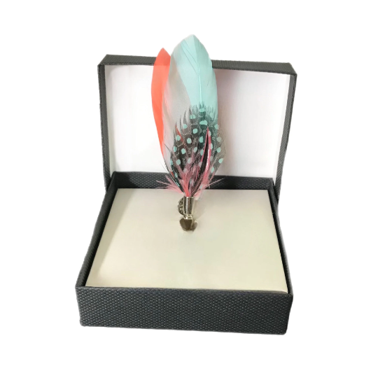 Coral Pink Soft Mint Green/Blue Feather Lapel Pin