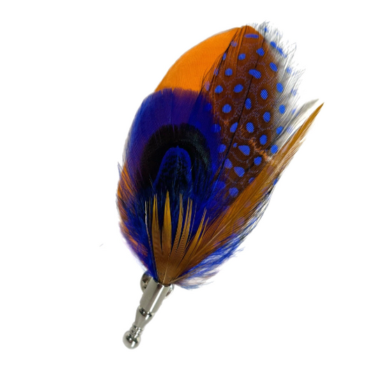 Blue and Orange Pheasant Feather Lapel Pin