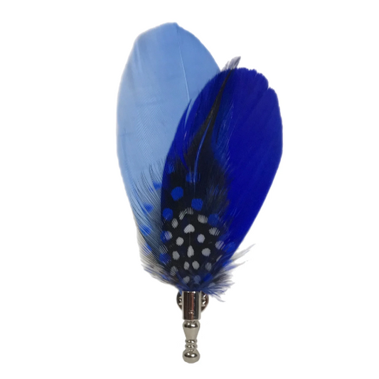 Cobalt & Light Blue, Black / White Polka Dot Feather Lapel Pin