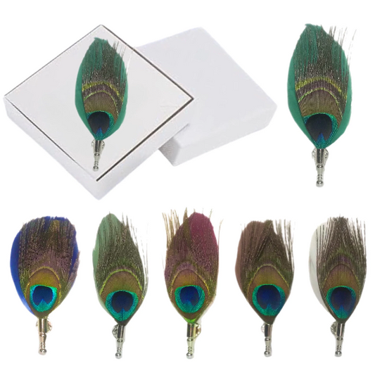 Peacock Feather Lapel Pins - 6 Colors or Pick Your Own Color