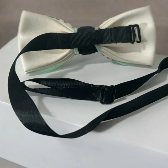 Fancy Mint Green, Black and White Polka Dot Feather Bow Tie and Pin Set