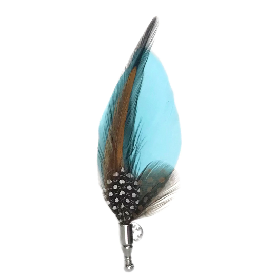 Light Aqua Blue, Brown and Black Feather Lapel Pin