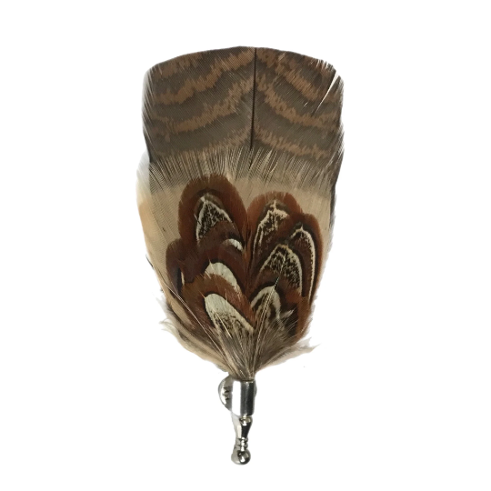 Brown / Beige Wild Turkey Tail / Pheasant Feather Lapel Pin