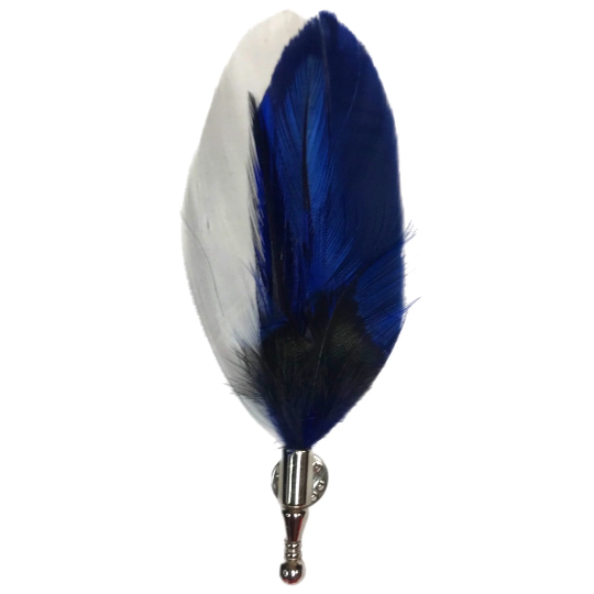 Navy Blue and White Rooster / Hen Feather Lapel Pin