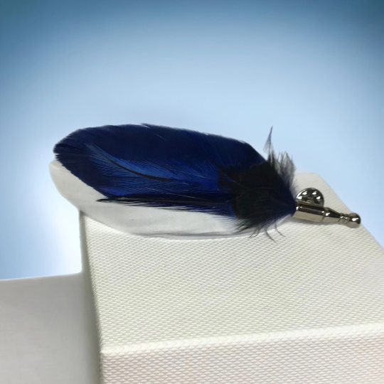 Navy Blue and White Rooster / Hen Feather Lapel Pin