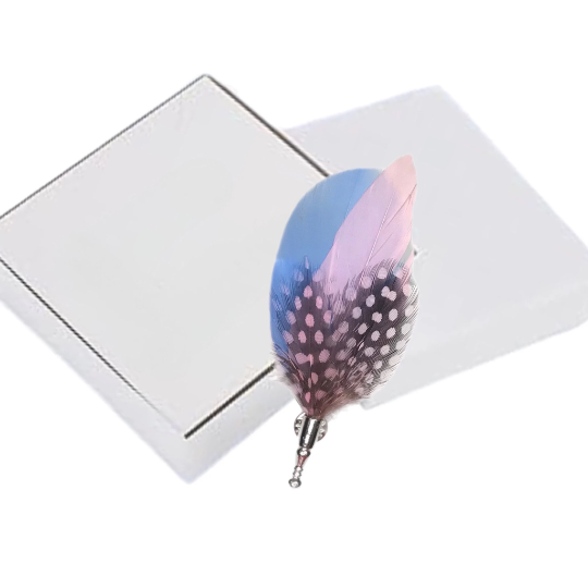 Light Baby Blue and Pink Pheasant Feather Lapel Pin